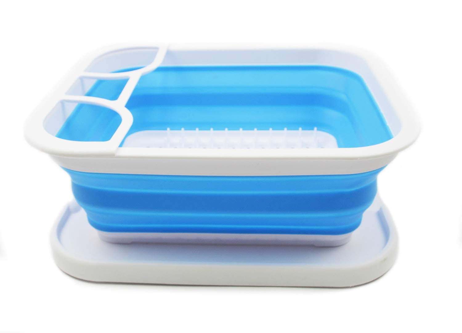 Sammart Collapsible Dish Drainer With Tray - Foldable Drying Rack Set - Portable Dinnerware Organizer - Space Saving Kitchen Sto