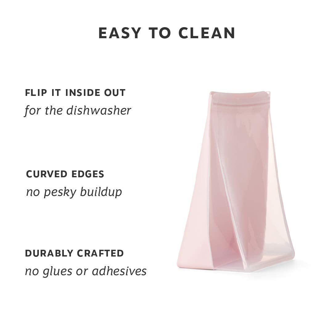 W&P Porter Silicone Reusable Storage Bag, Sandwich (50Oz Stand-Up), Blush, Food Storage Container, Microwave And Dishwasher Safe