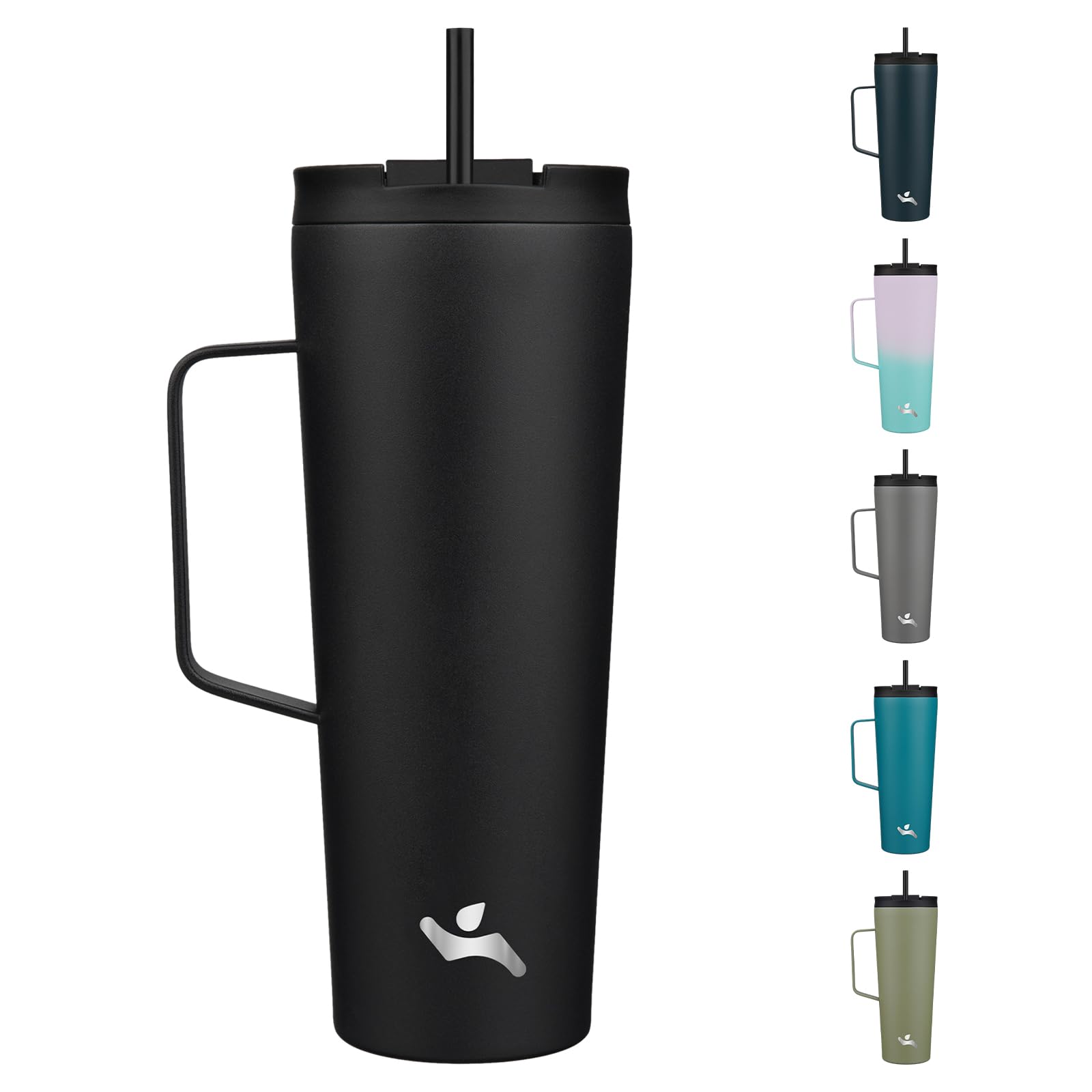 Konokyo Insulated Tumbler with Handle and Straw, 26 OZ Travel Coffee Mug Stainless Steel Cup Metal Water Bottle,Black