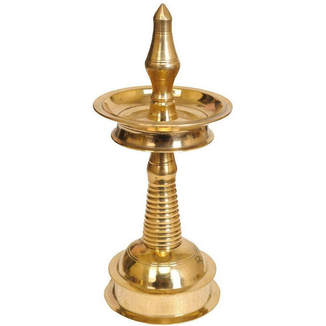 Antique Collection Brass Kerala Nilavilakku Diya Lamp (Gold, 9 x 9 x 21.5 cm)
