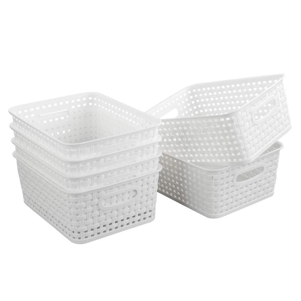 Nicesh 6-Pack White Plastic Small Storage Baskets, 10'' X 7.7'' X 4''