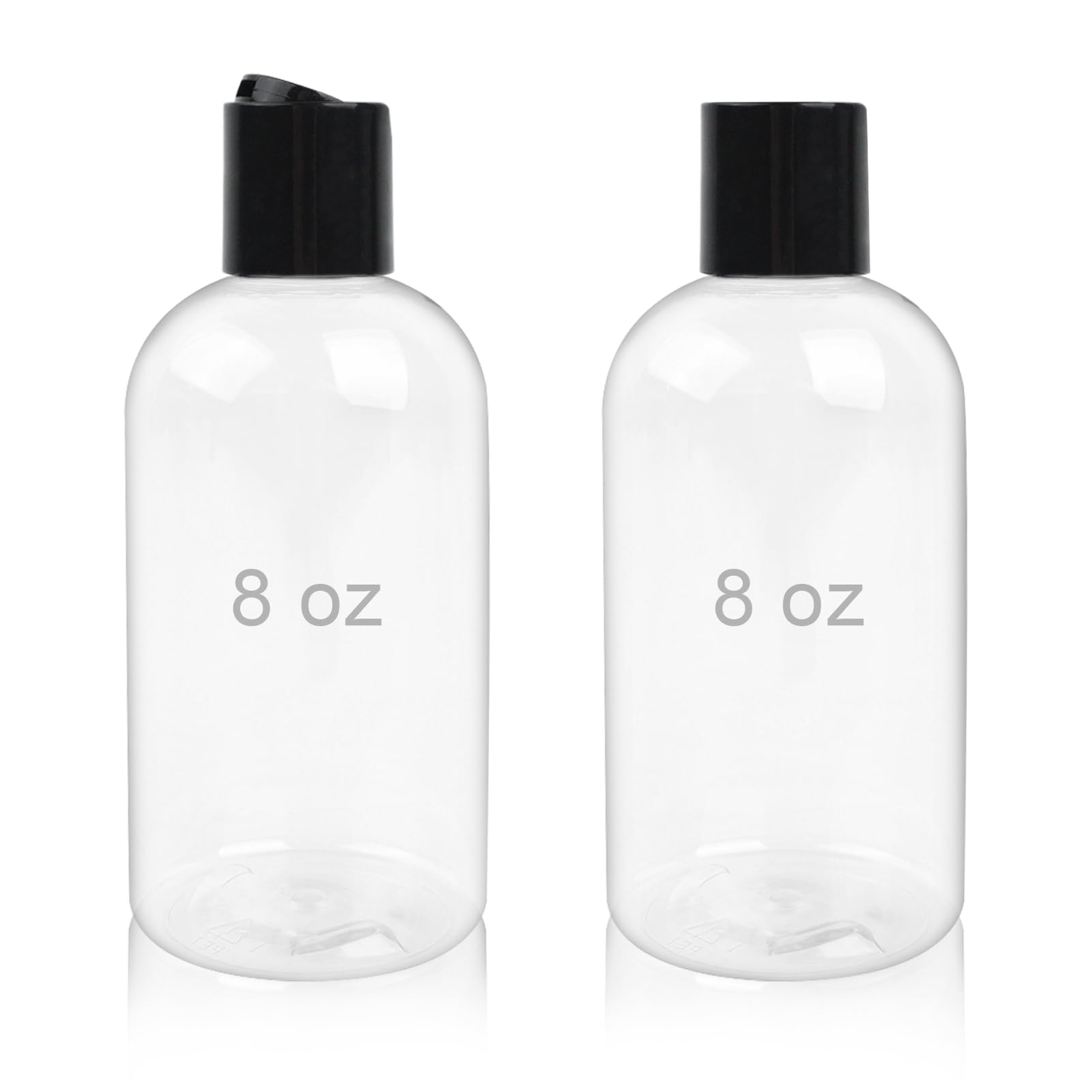 2 Pack 8 Oz Empty Plastic Bottles With Black Disc Caps Reusable Clear Leak-Proof Travel Squeeze Containers For Shampoo Condition