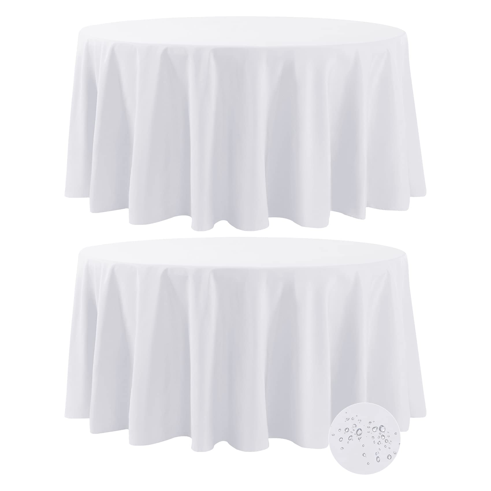 Fokitut 2 Pack Waterproof Round Tablecloth, 132 Inch, Stain Resistant And Wrinkle Polyester Table Cloth, Fabric Table Cover For