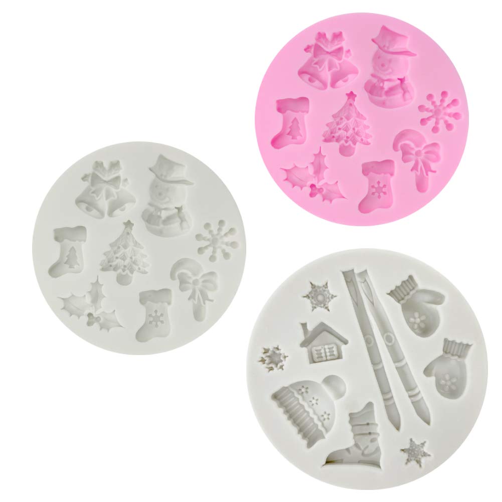 3 Pcs Fondant Silicone Molds, Veinardyl 26 Cavity 3D Christmas Molds Silicone Chocolate Molds Snowflake Snowman Molds Candy Cake