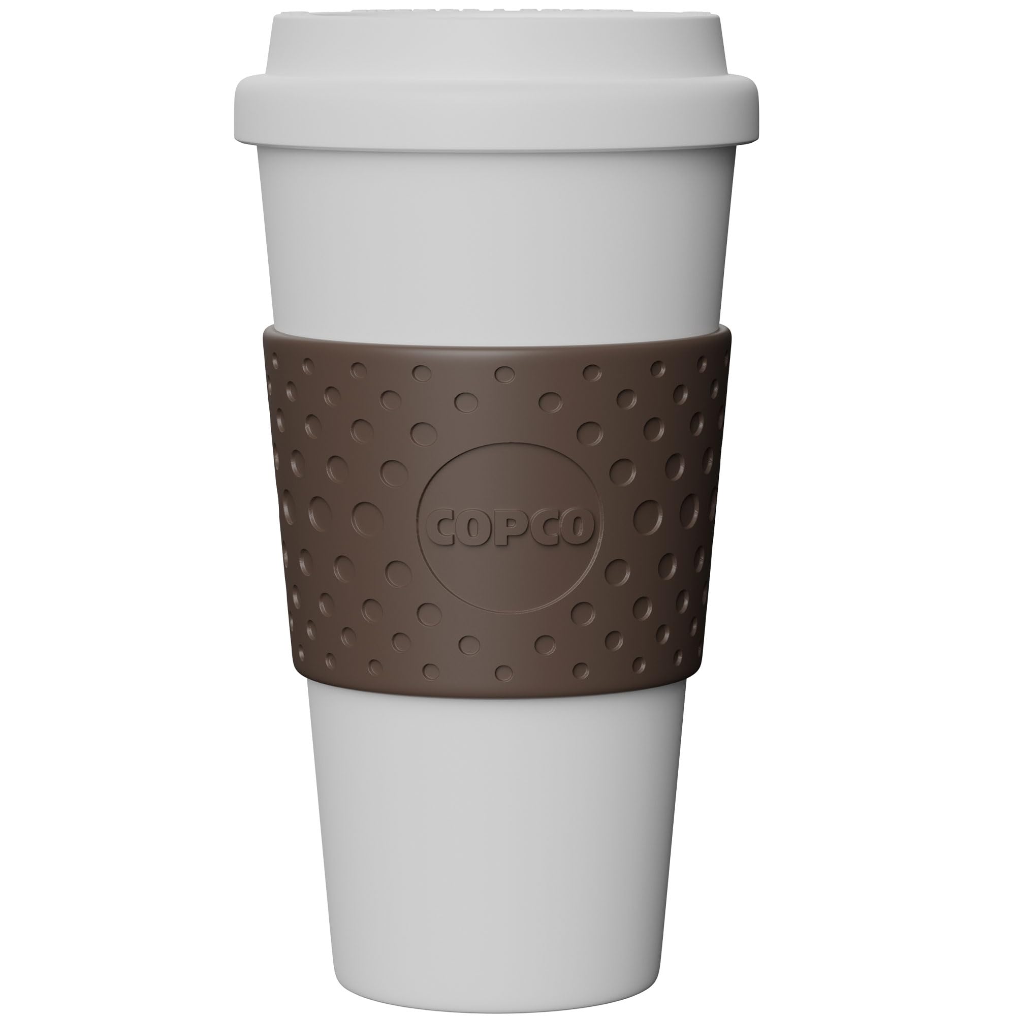 Copco Acadia Double Wall Insulated Plastic, Travel Mug With Non-Slip Sleeve, 16-Ounce, White/Brown