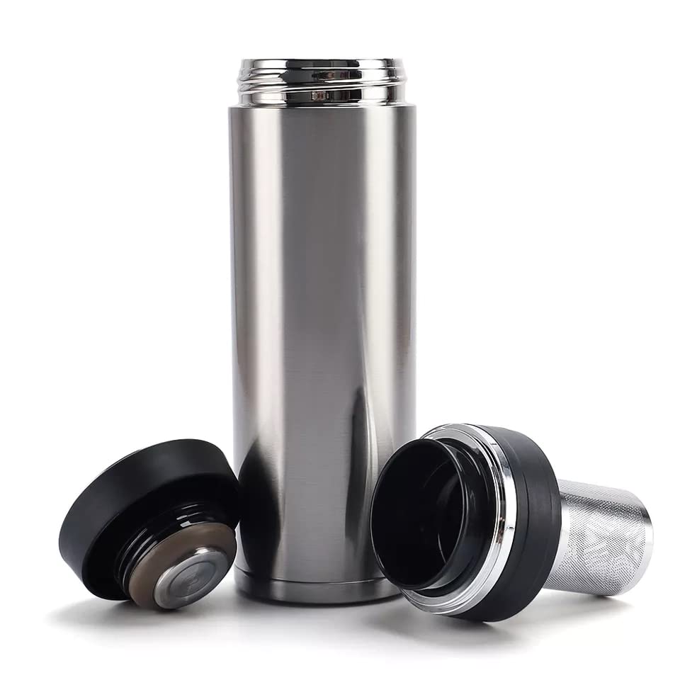 Stainless Steel Insulated Double Wall Leak Proof Tumbler Vacuum Flask With Flavor Infuser Bpa Free 17.5 Oz (Silver)