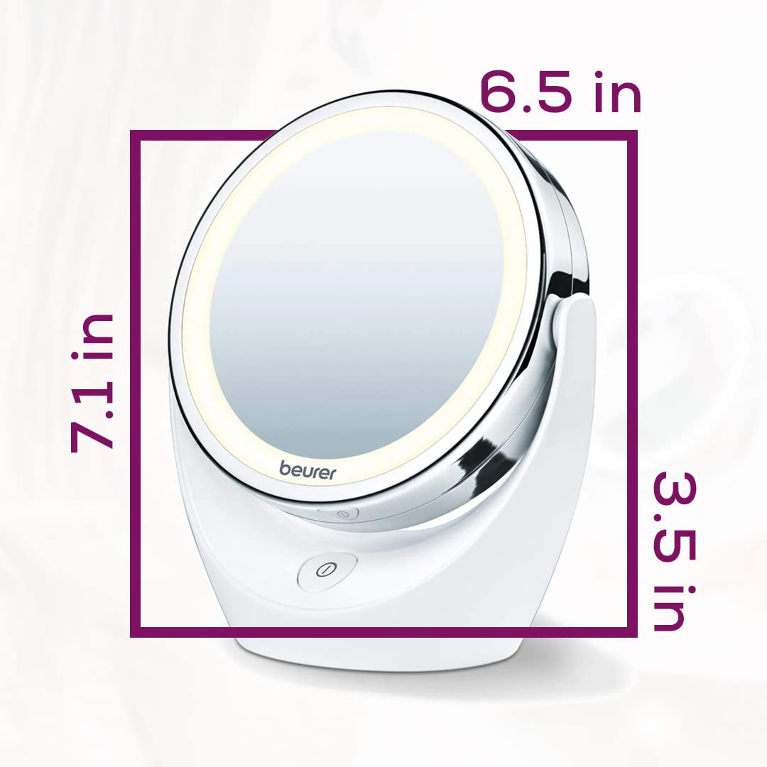 Beurer 5X Magnifying Double-Sided Cosmetic Vanity Makeup Mirror Illuminated | Led Lights | 360 Degree Swivel Rotation| Cordless