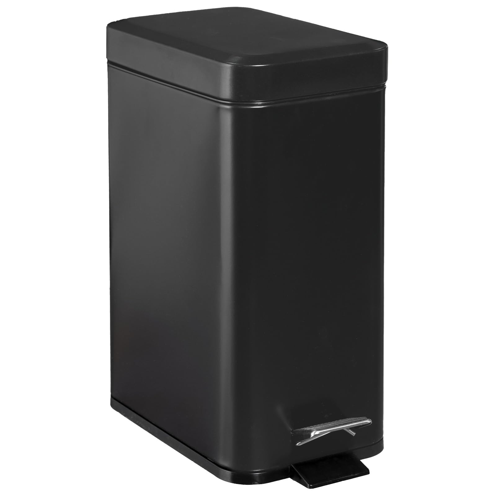 Cq Acrylic Rectangular Small Steel Step Trash Can Wastebasket,Black Stainless Steel Bathroom Slim Profile Trash Can,5 Liter/1.3