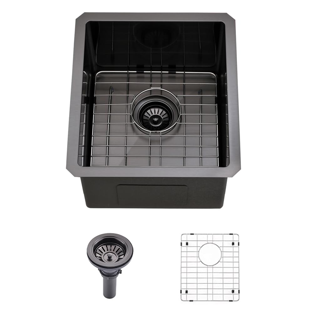 Black Undermount Bar Sink-Bokaiya 15X17 Inch Small Bar Sink Wet Bar Prep Sink Single Bowl 16 Gauge Stainless Steel Small Kitchen