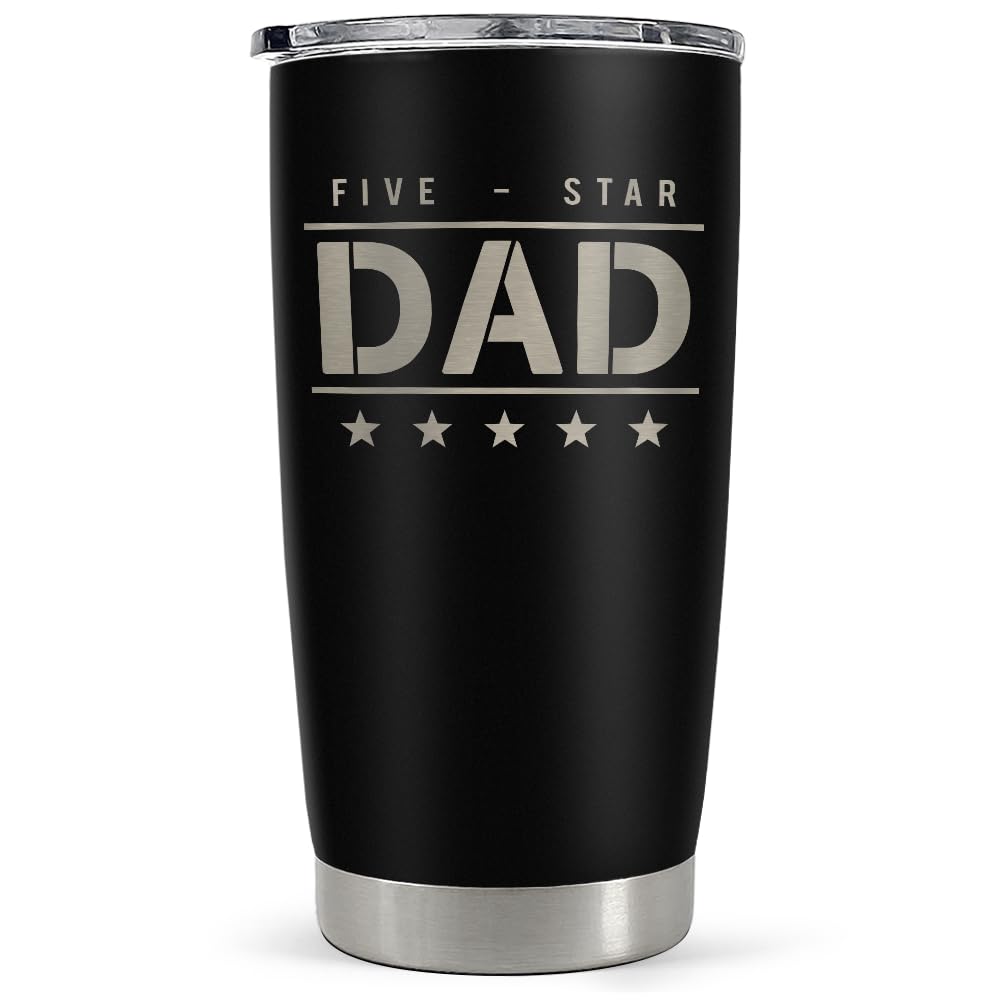 SANDJEST Five-star Dad Tumbler with Lid - Best Dad 20oz Insulated Stainless Steel Mug - Coffee Cup for Travel Sport Outdoor Acti