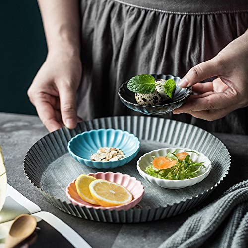 Gaolinci 3.5 Inches Flower Shape Ceramic Sauce Dish,Mini Side Seasoning Dish,Condiment Dishes/Sushi Soy Dipping Bowl,Snack Servi