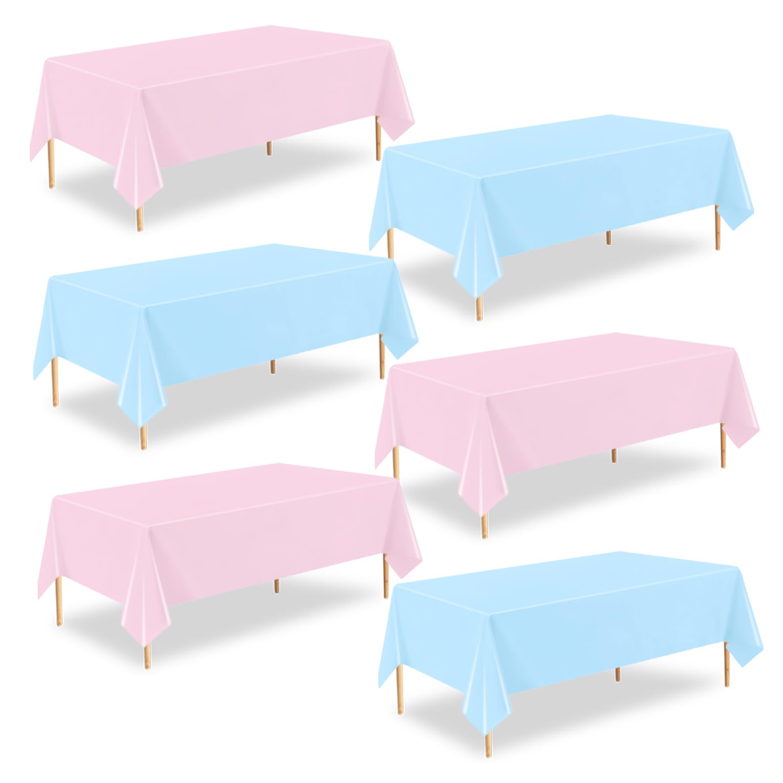 ZHIAXTON 6 Pack Gender Reveal Table Cloths,54 X 108 Disposable Plastic Pink and Blue Table Cloth,Rectangle Table Covers for Baby