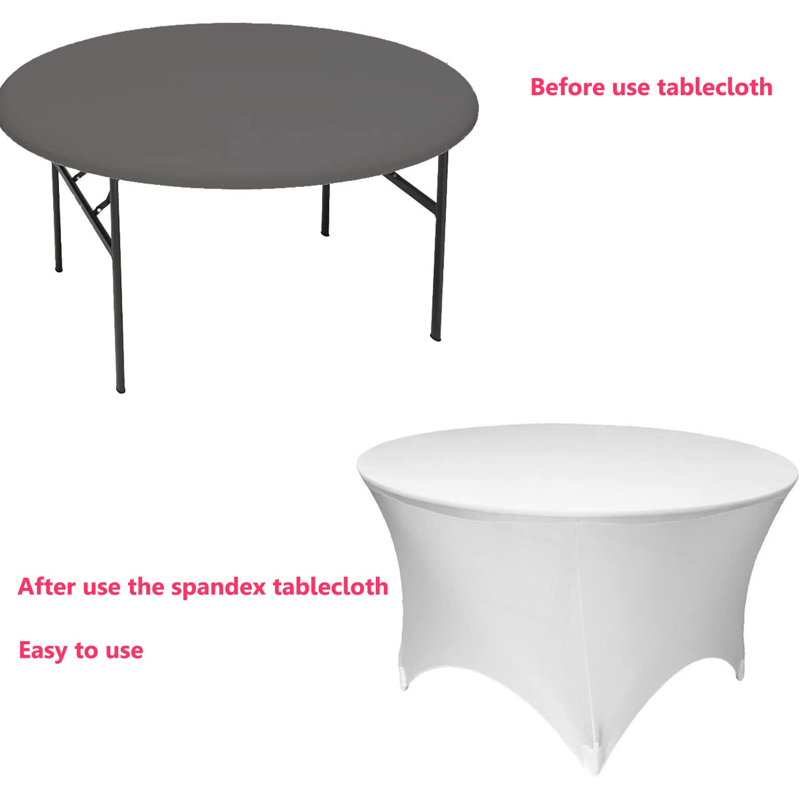 Axieri White Spandex Tablecloth Round 4 Pack, Round Spandex Tablecloth 48 Inch (4Ft) Fitted Spandex Tablecloth For Wedding 4Pack