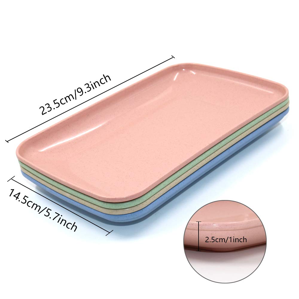 Roucerlin 4 Colors Big Rectangular Dinner Plates, 9.3 X 5.7 In Unbreakable Pp Plates, Reusable Durable Lightweight Salad Plate F