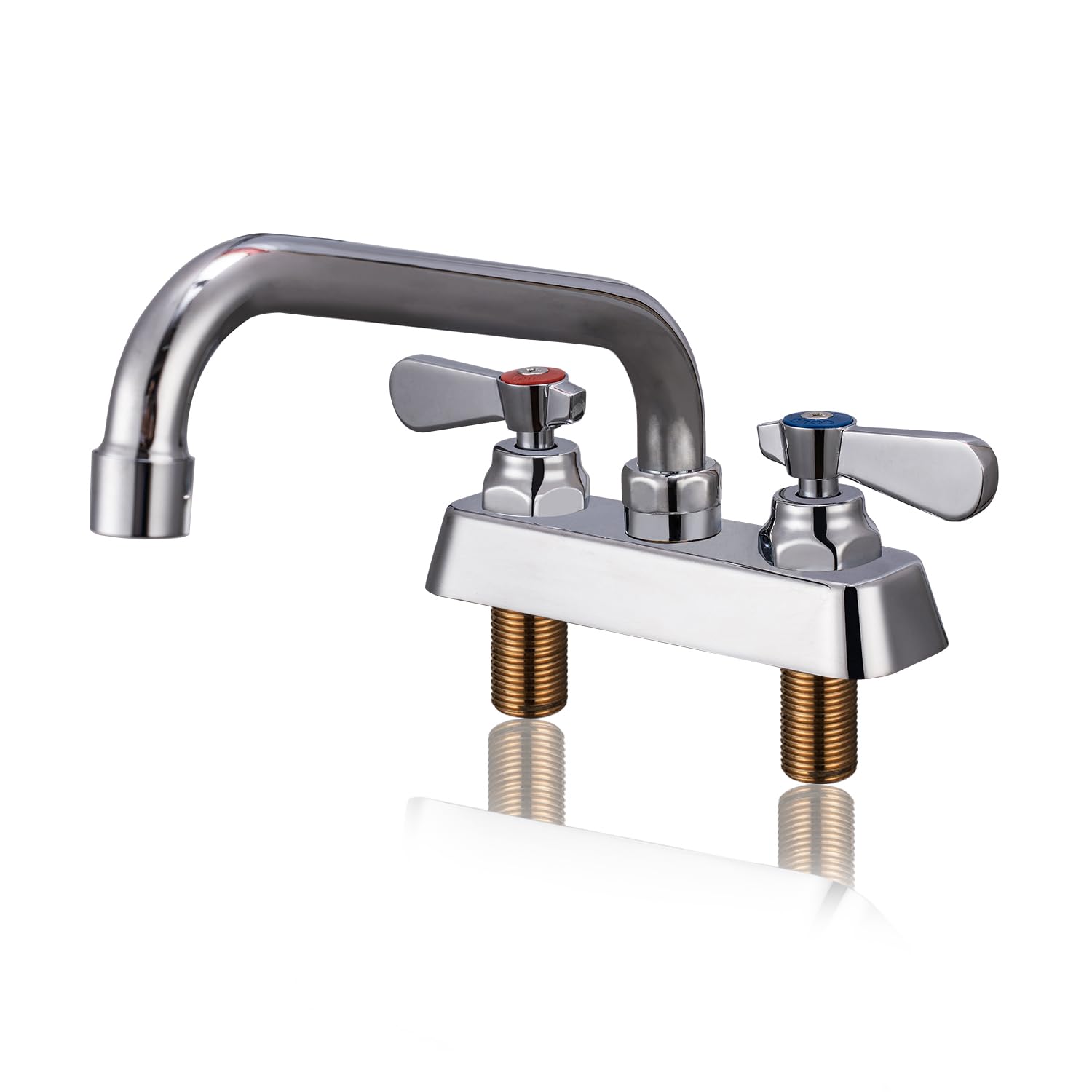 Phivan Commercial Sink Faucet 4 Inch Center Deck Mount Bar Sink Faucet 2 Hole Brass Constructed with 8 Swivel Spout 3 Compartmen