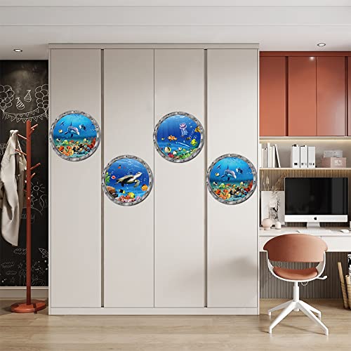 Ocean Animals World Under Sea Decor Includ Sea Turtles Dolphins Fishes 3 Pcs Removable 3D Peel And Stick Vinyl Stickers For Bath