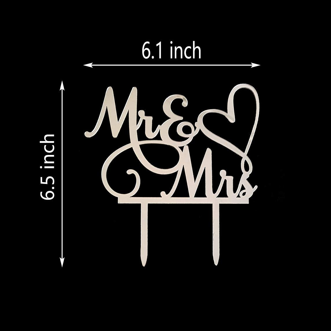 Aminjie Mr And Mrs Cake Topper, Bride And Groom Sign Wedding/Engagement Cake Toppers Decoration, Mirror Silvery Acrylic