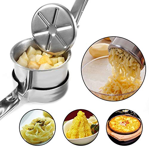 Stainless Steel Potato Ricer - Manual Masher For Potatoes, Fruits, Vegetables, Yams, Squash, Baby Food And More - 3 Interchangea