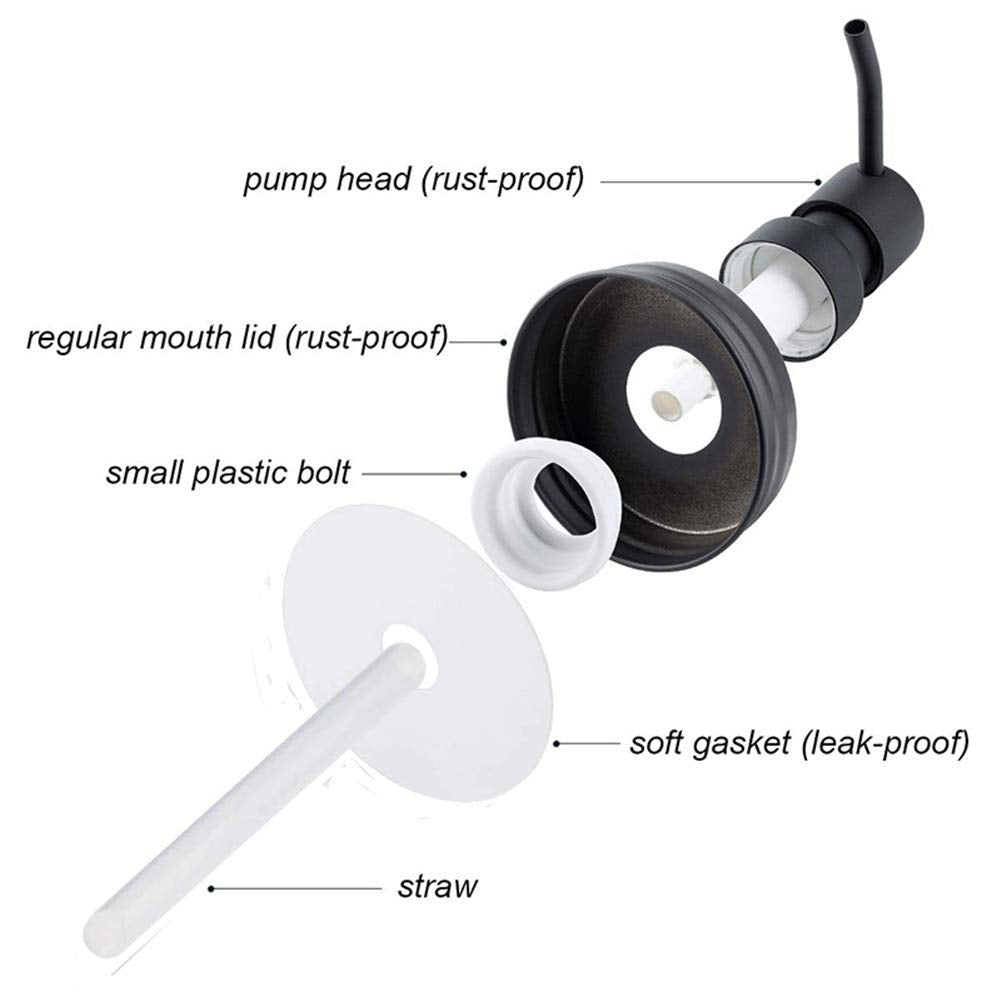 2 Pack Mason Jar Soap Dispenser Lids With Pumps, Rustproof Stainless Steel Lotion Dispenser Lids Replacement For 16 Oz Regular M