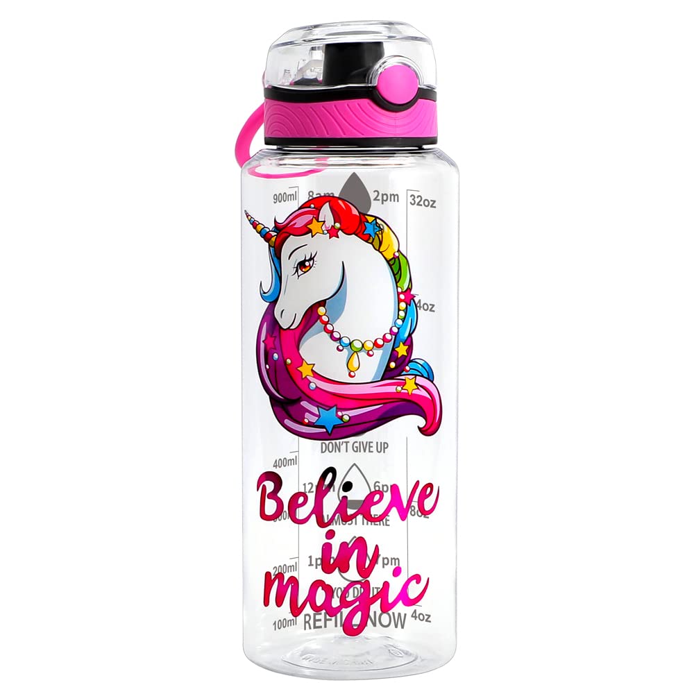 Home Tune 32oz Water Drinking Bottle - Tritan BPA Free, Wide Mouth, Push-Button Flip Lid, Easy Open, Lightweight, Leak-Proof Wat