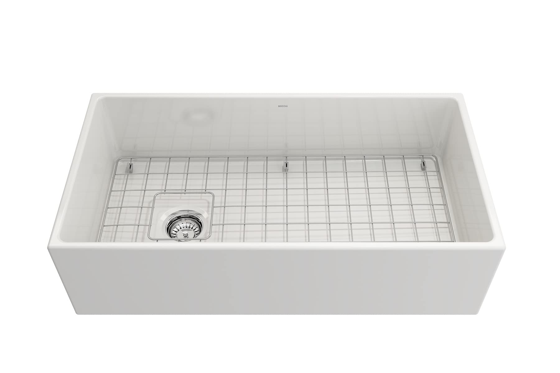 Bocchi Contempo Apron Front Fireclay 36 In. Single Bowl Kitchen Sink In White With Chrome Faucet