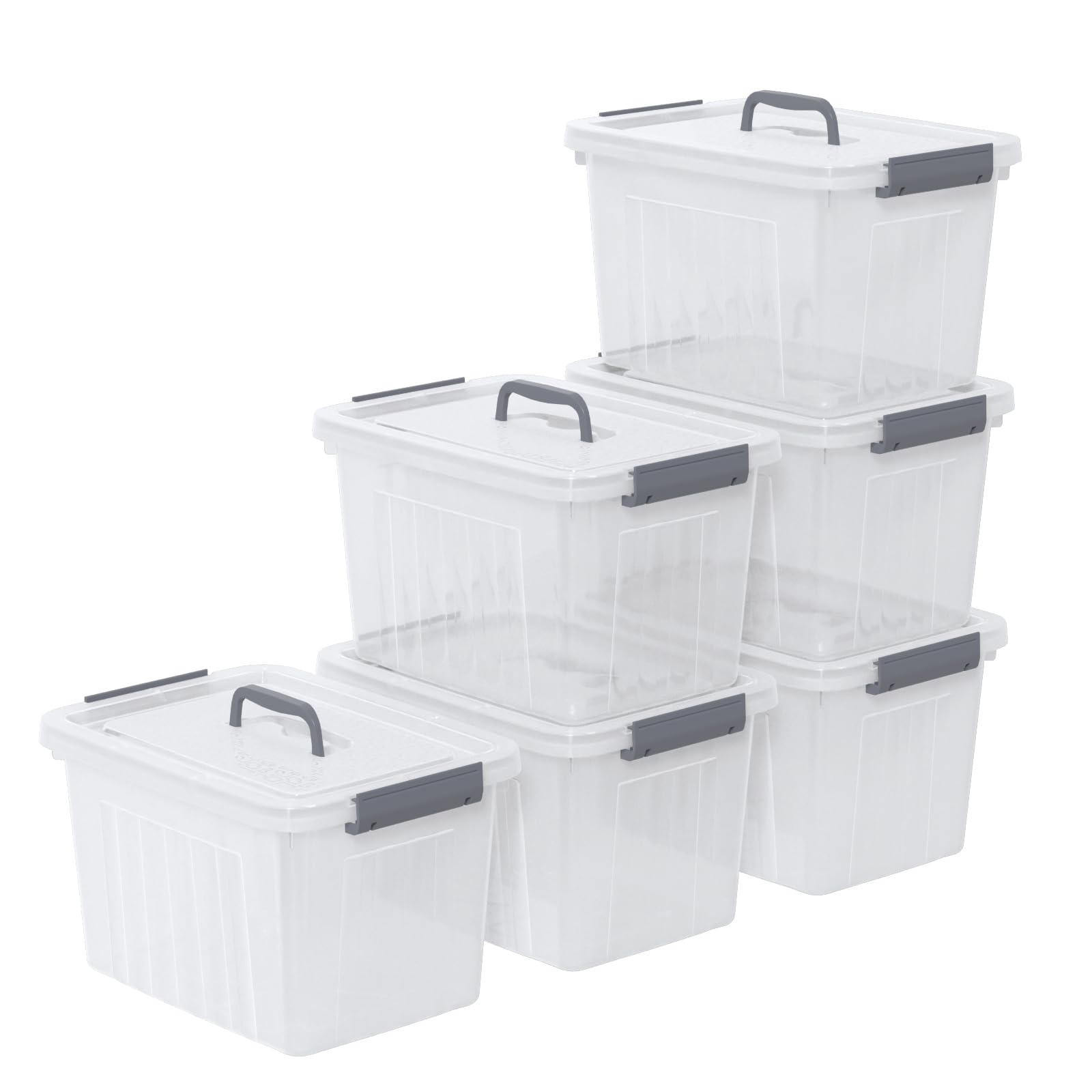 Lesbin 6-Pack Clear Plastic Storage Latch Box with Lids, 10 L