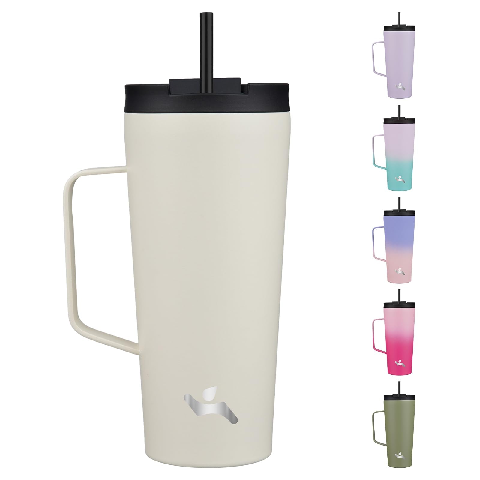 Konokyo Insulated Tumbler with Handle and Straw, 22 OZ Travel Coffee Mug Stainless Steel Cup Metal Water Bottle,Angel White