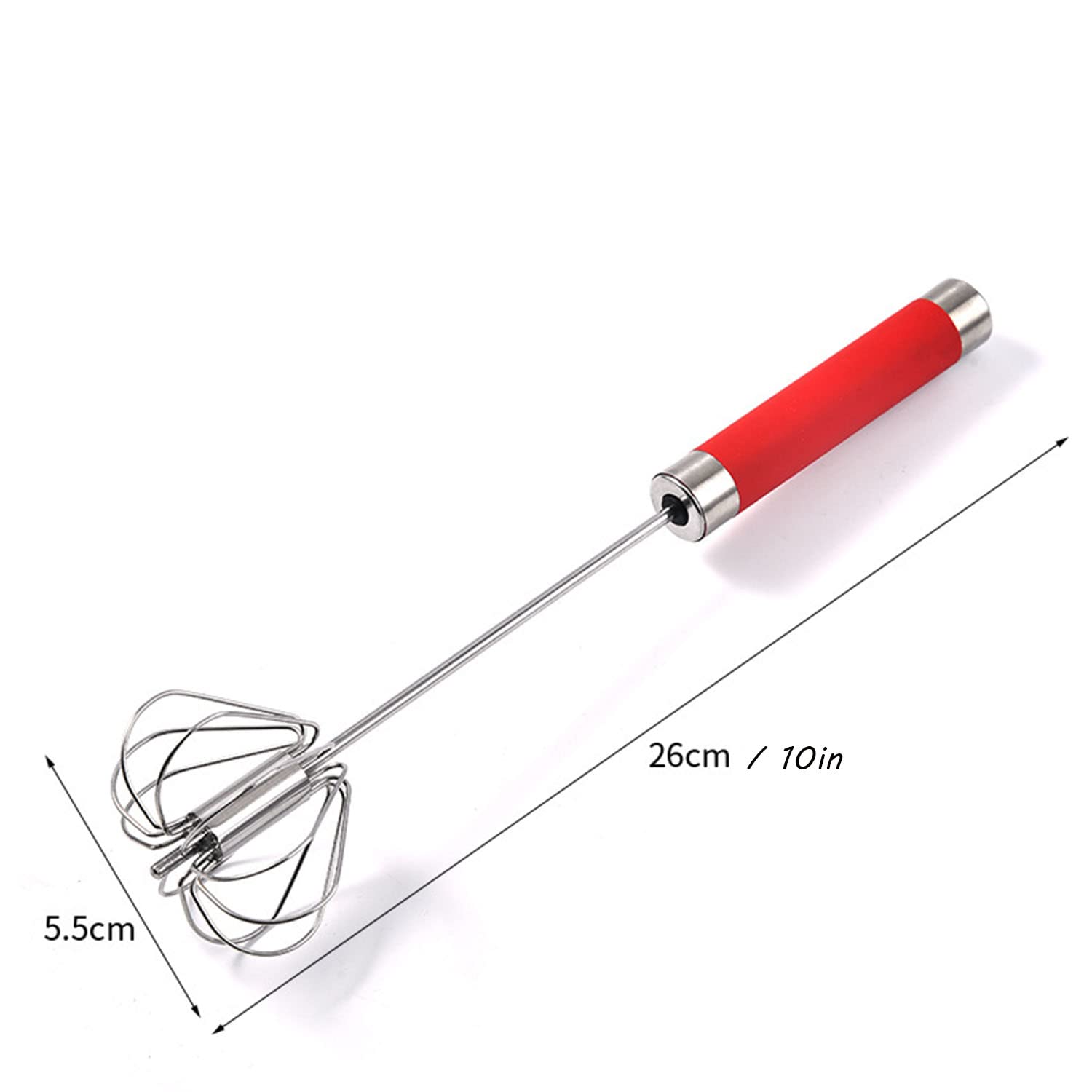 Stainless Steel Semi-Automatic Egg Whisk - 3Pcs Hand Push Rotary Whisk Blender (10In Red)
