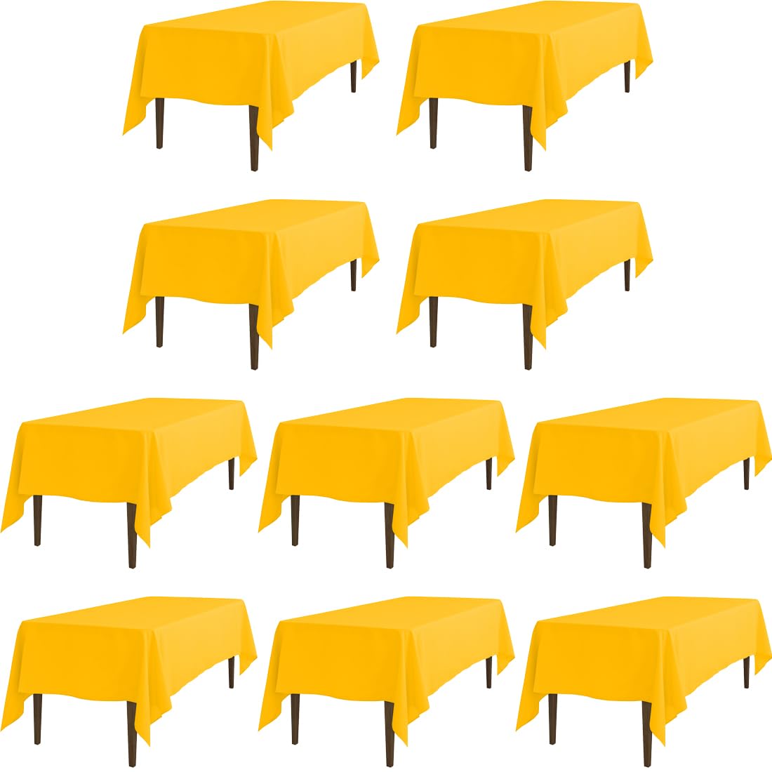 Ltc Linens 10 Pack Rectangular Tablecloths Gold 70 X 120 Inch For 6 Or 8 Ft Rectangle Banquet Tables With Half-Drop - Stain And