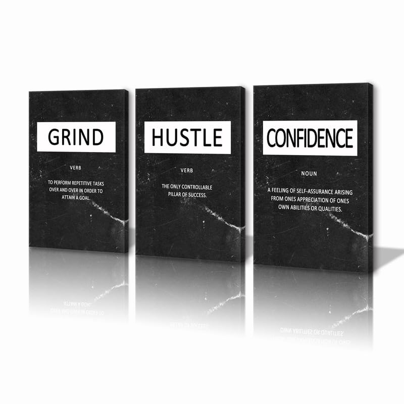 Kawahone Inspirational Canvas Wall Art - Grind Hustle Confidence Motivational Wall Art, Positive Quotes Wall Poster For Living R