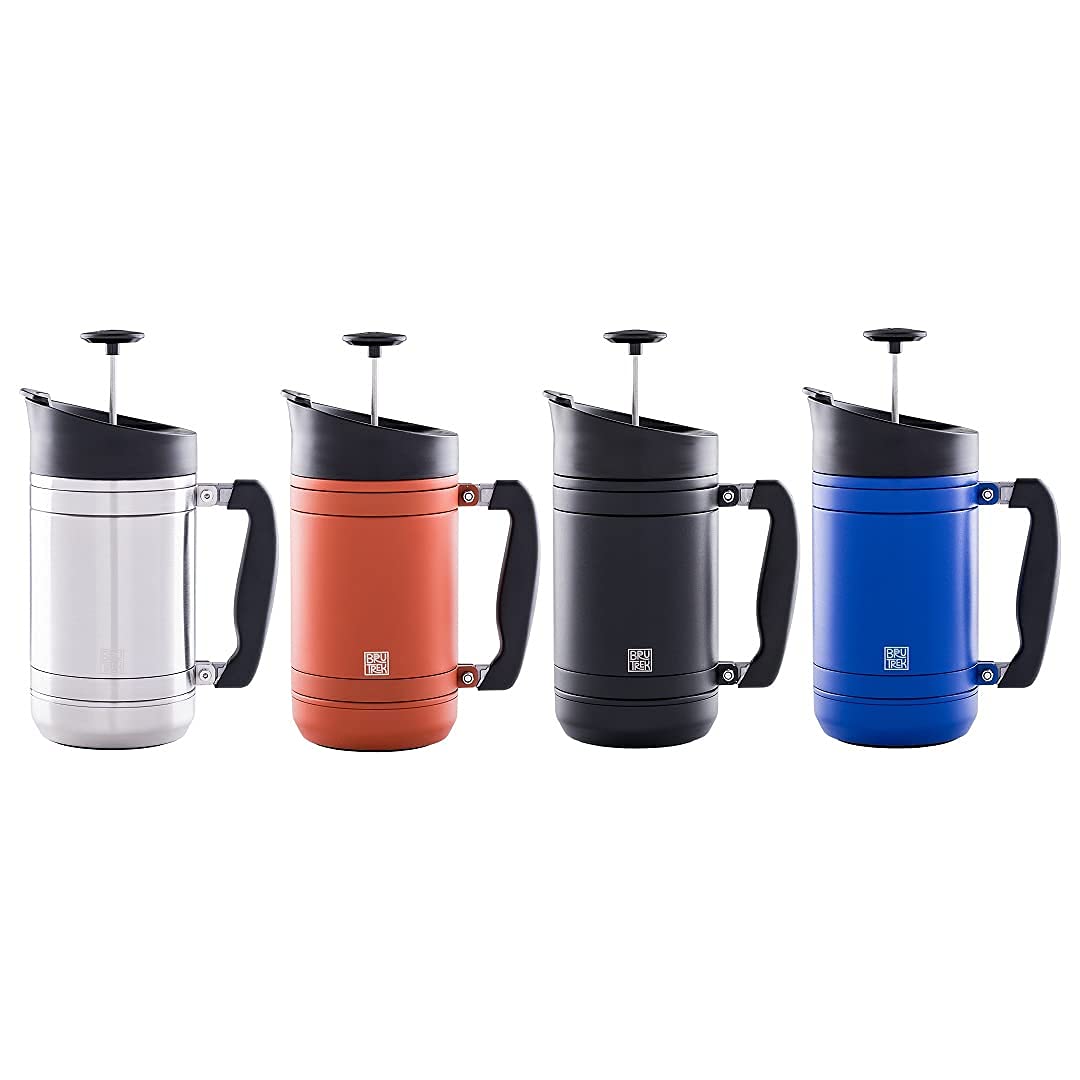Brutrek Basecamp Coffee Press - Double Wall Insulated Stainless Steel - Bru-Stop Technology, No Grounds In Coffee, No Spill Lid