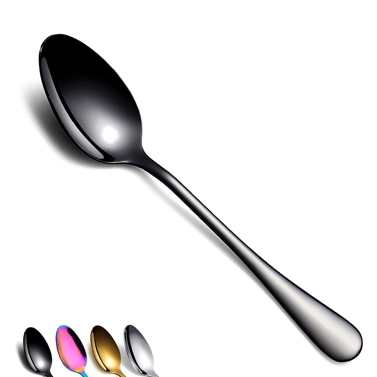 Black Dinner Spoon Of 4, Berglander 7.5'' Stainless Steel Titanium Plating Shiny Black Soup Spoons Silverware, Black Soup Spoon