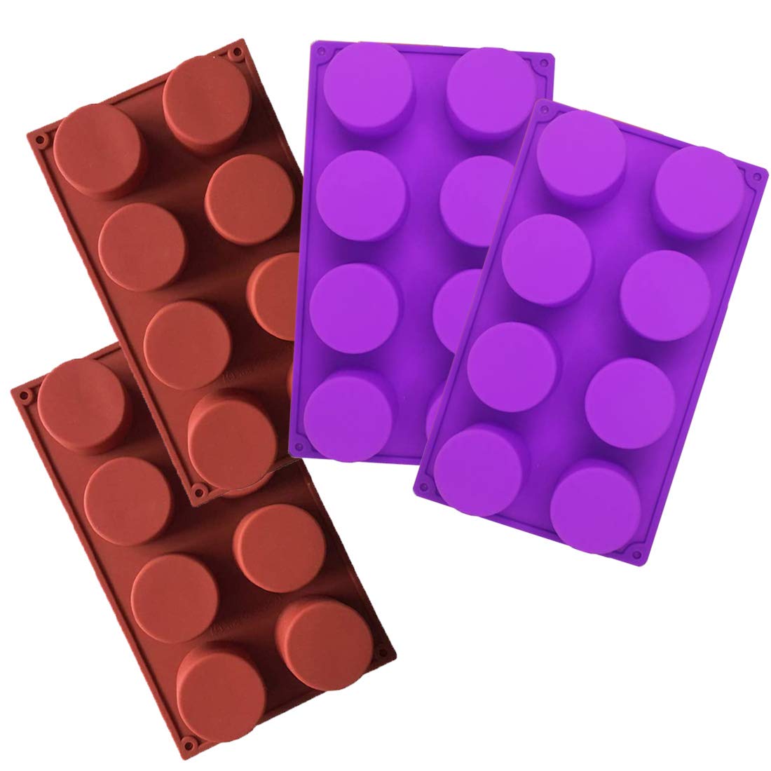 8-Cavity Round Baking Silicone Molds, 4PCS Cake Tray Moulds for Cupcake, Cookie, Soap, Muffin, Resin Casting, Ice Cube - 32 Cavi