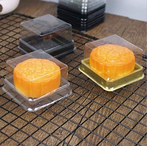 50 Pack Gold Bottom Clear Cover Plastic Mini Cake Box - Muffin Box - Moon Cake Box - Mung Bean Cake Snow Mei Niang Box(Bottom 2