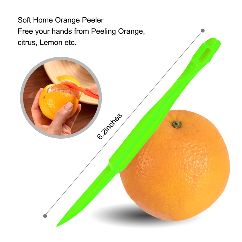 Soft Home Premium Plastic Orange Peeler Lemon Citrus Peel Cutter Vegetable Slicer Fruit Tools (Long Handle Type Orange 2 Pack;Mouse Type random color 1 Pack)