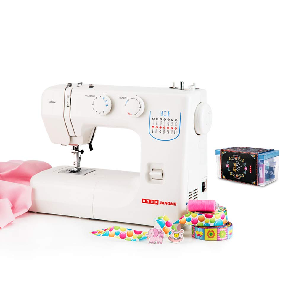 Usha Janome Allure Automatic Zig-Zag Electric Sewing Machine With 21 Stitch Function (White) With Free Sewing Kit Worth Rs 500
