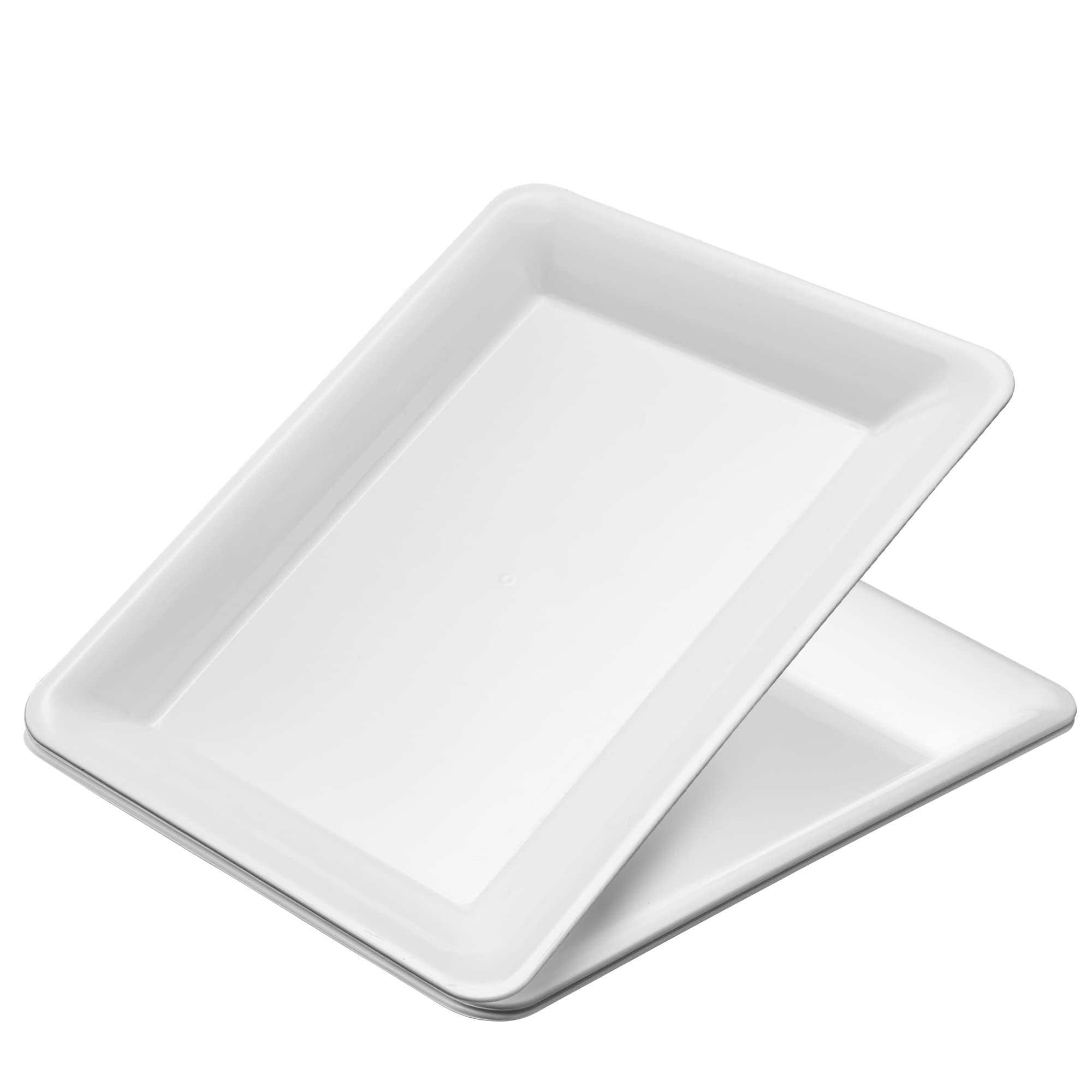 Plasticpro Plastic Serving Trays - Serving Platters Rectangle 10 X 14 Disposable Party Dish White Pack Of 8