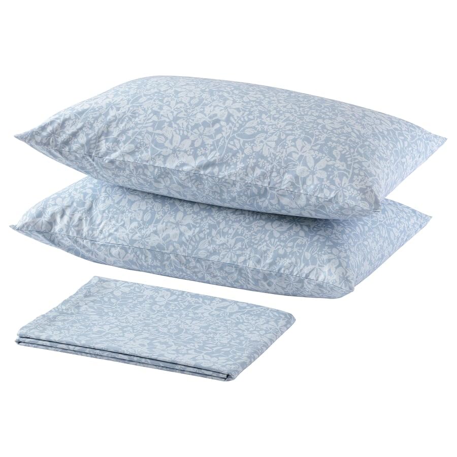 Establisher Sommarslja Flat Sheet With 2 Pillowcases  Blue & White Bedding Set, 240X260 Cm Sheet With 50X80 Cm Pillow Covers, S