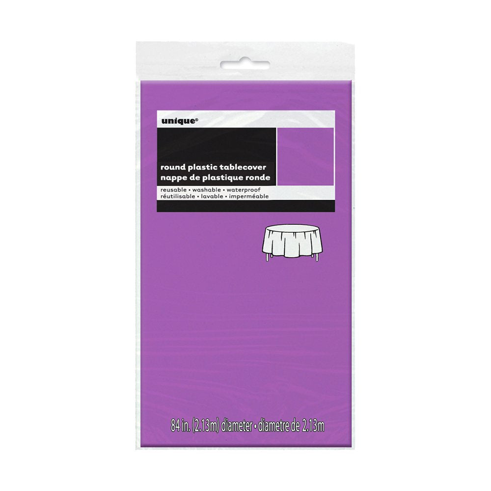 Round Plastic Table Cover - 84'', Neon Purple, 1 Pc