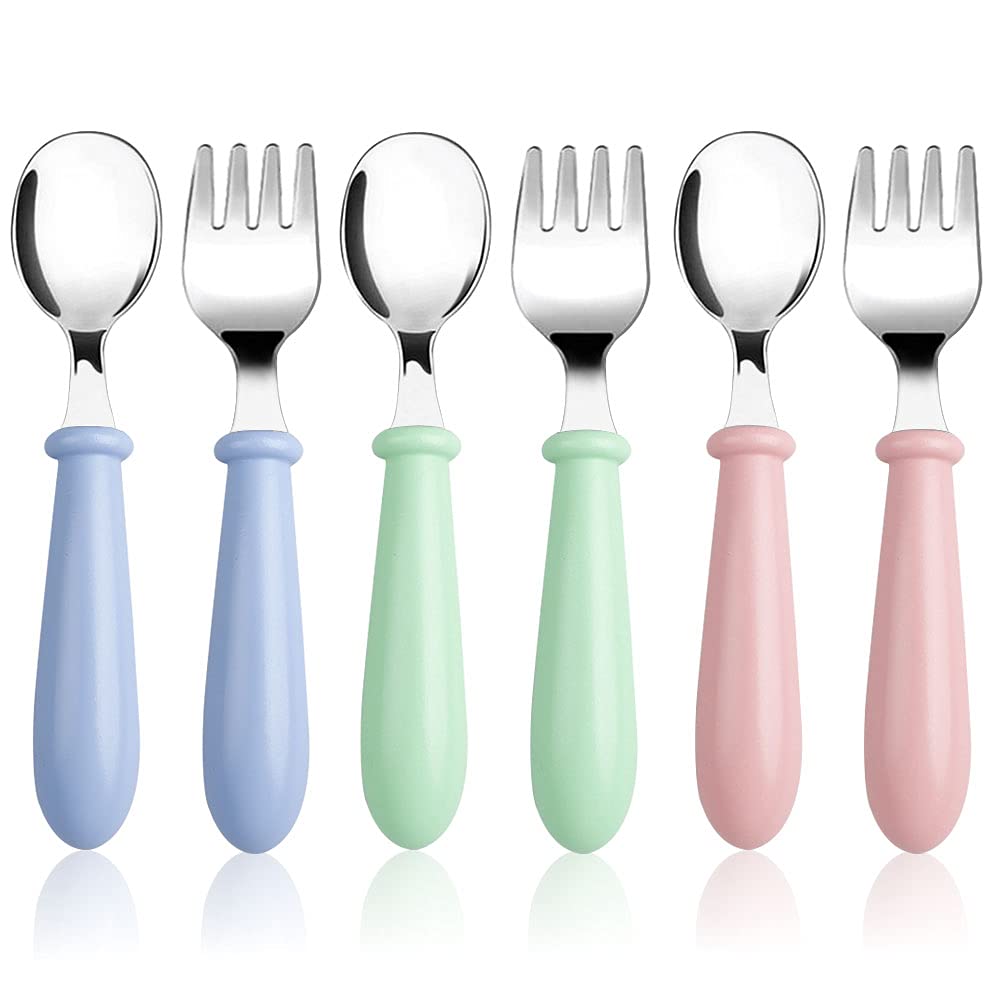 6 Pieces Toddler Utensils Kids Silverware Baby Forks and Spoons Set, Stainless Steel Childrens Safe Flatware Metal Kids Cutlery