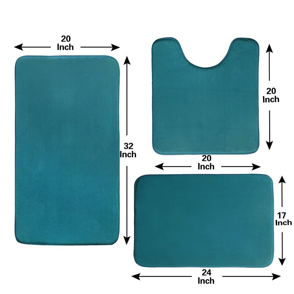 Madeals Memory Foam Bath Mat Set 4 Piece With Toilet Lid Cover And Rug Set Combo, Bath Mat Set 3 Piece And U-Shaped Toilet Floor