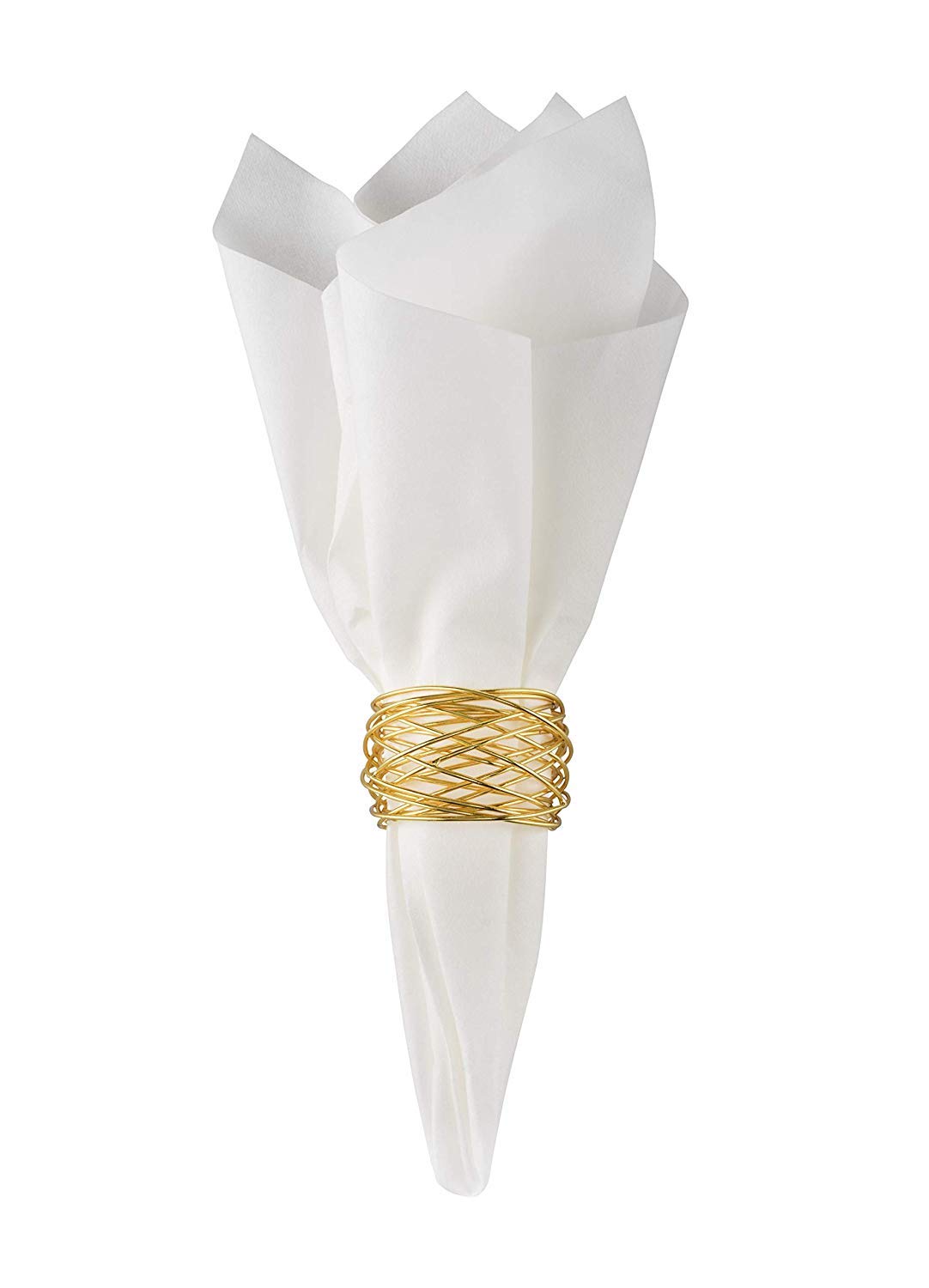 Kaizen Casa Handmade Round Mesh Napkin Rings Holder For Dinning Table Parties Everyday, Set Of 6 (Gold)