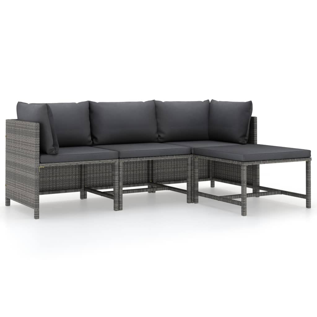 vidaXL 4-Piece Patio Lounge Set - Outdoor Furniture with Cushions - Weather-Resistant Poly Rattan - Gray/Anthracite - Easy to Clean & Maintain