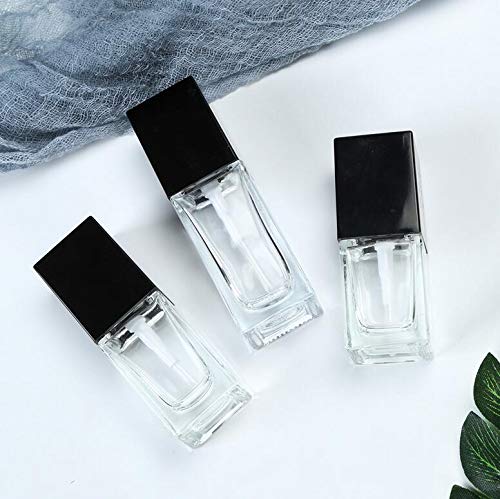 Quupy 2Pcs 15Ml/0.5Oz Empty Clear Square Glass Emulsion Essence Bottle With Black Pump Head Cosmetic Foundation Travel Vials Con