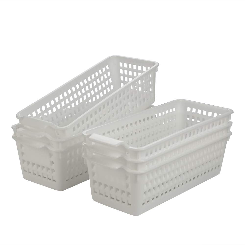 Fiazony 6-Pack Small Plastic Storage Baskets / Trays Organizer, White
