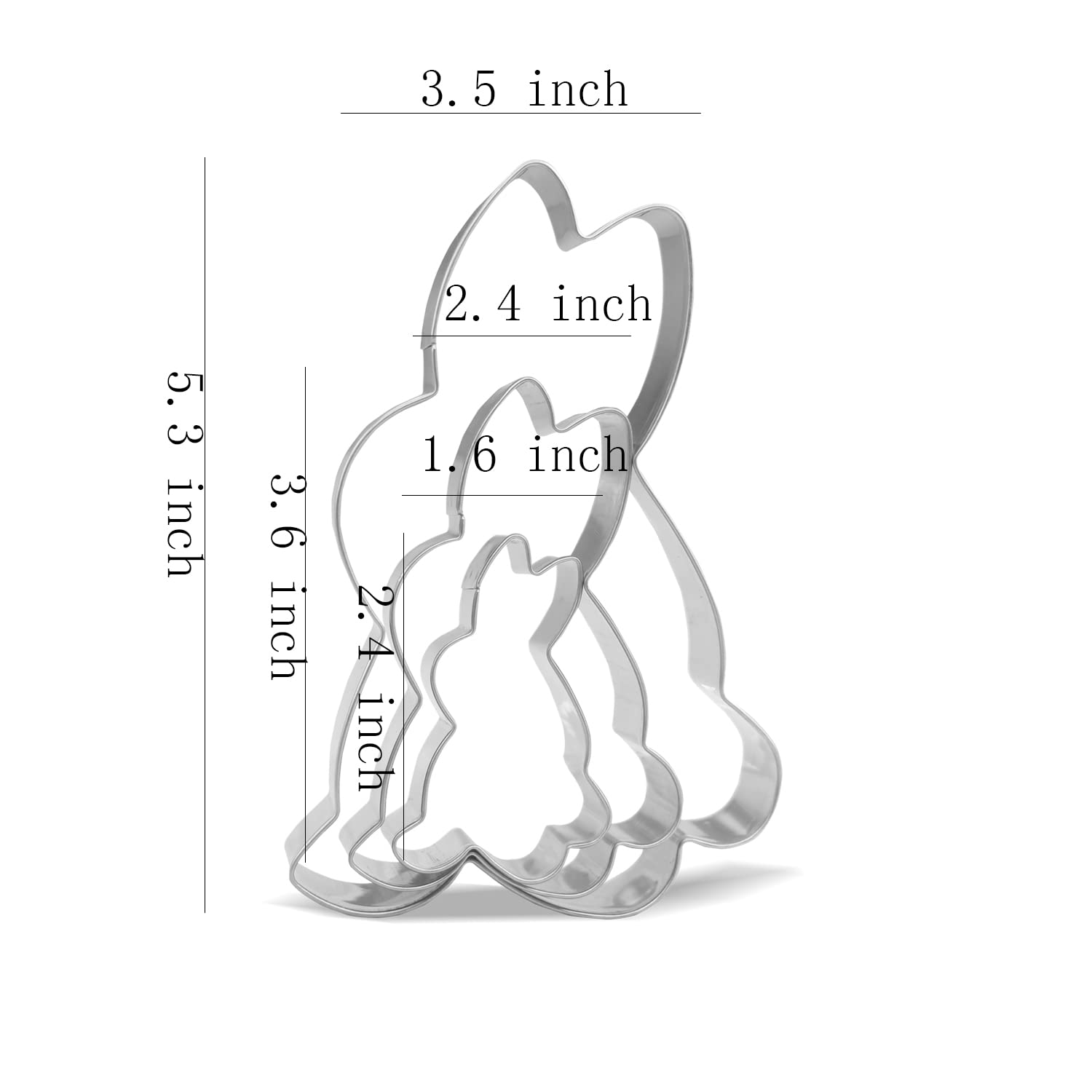 Keewah Rabbit Bunny Cookie Cutter Set - 5.3   ,3.6   ,2.4    - 3 Piece - Stainless Steel