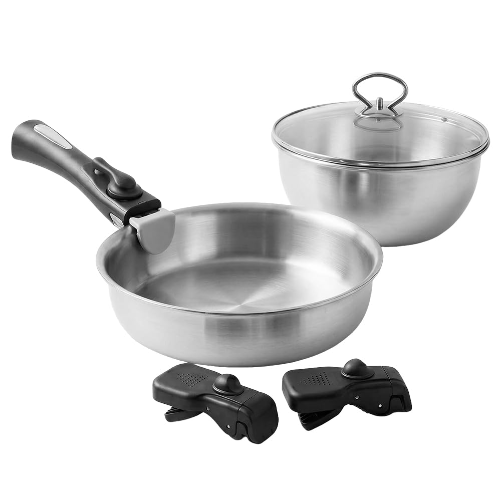 Philiatrip Detachable and Removable Handle Pots and Pans Set, Stainless Steel Cookware Set, TriPly Steel with Aluminum Core, In