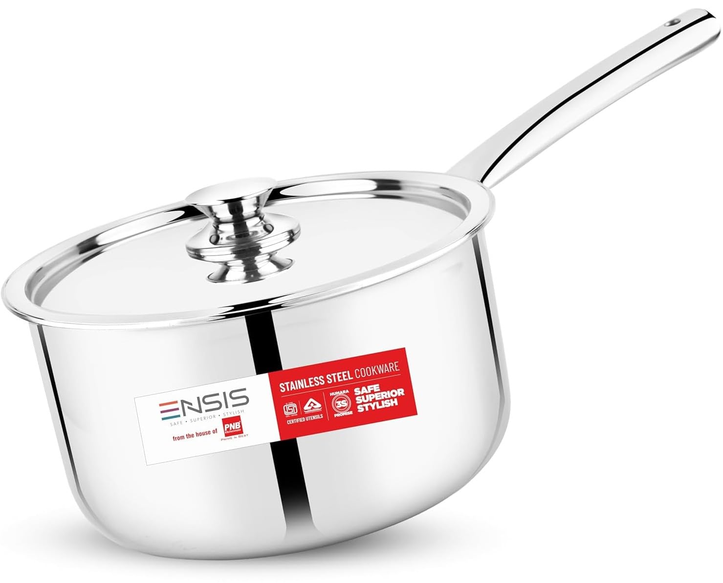 Ensis Triply Sauce Pan With Lid | Stainless Steel Cookware | 1.14 Liter Sauce Pan For Tea| 14 Cm Induction Saucepan Stainless St