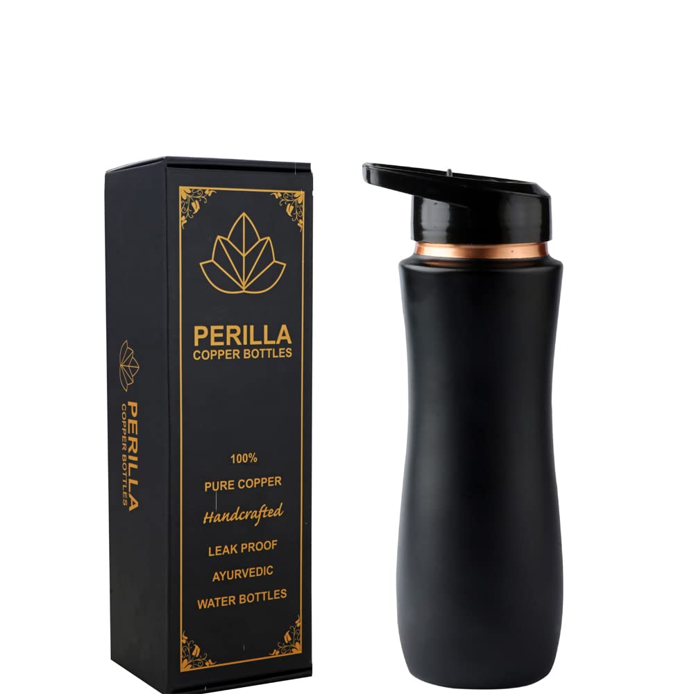 Perilla Home 99.97% Pure Copper Bottle For Drinking  With Sipper & Lid 25.37 Oz  Ayurvedic Water Bottle Multipurpose Bottle fo