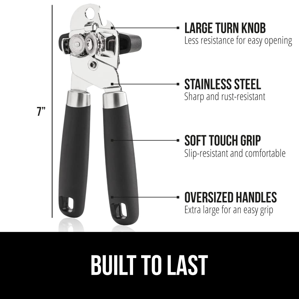 GORILLA GRIP Heavy Duty Stainless Steel Manual Can & Bottle Opener, Black, Comfortable Handle, Model 840029698921, One Size